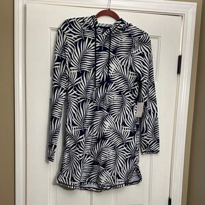 Navy and White Leaf Print Women's Swim Cover-Up